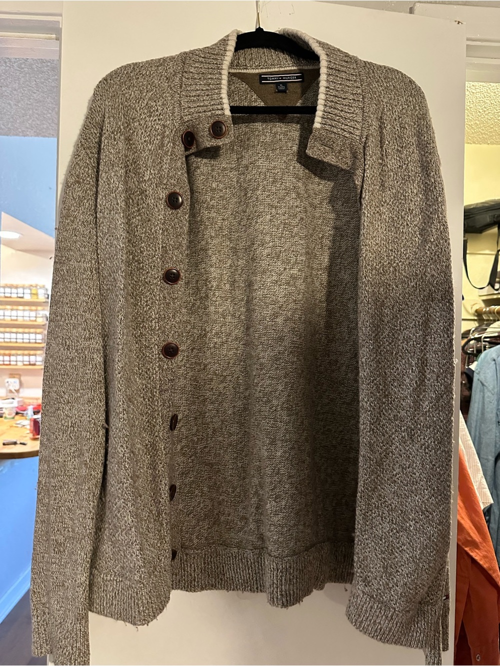 Tommy Hilfiger Men's Gray Knit Button-Front Sweater